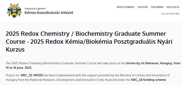 2025 Redox Chemistry / Biochemistry Graduate Summer Course