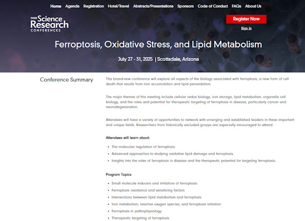 FASEB Science Research Conference. Ferroptosis, Oxidative Stress, and Lipid Metabolism